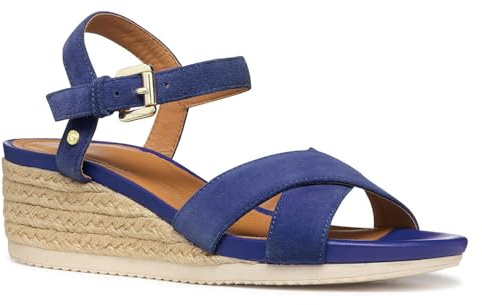 Geox D ISCHIA Corda B, Sandalo con Zeppa Donna, Blue, 39 EU