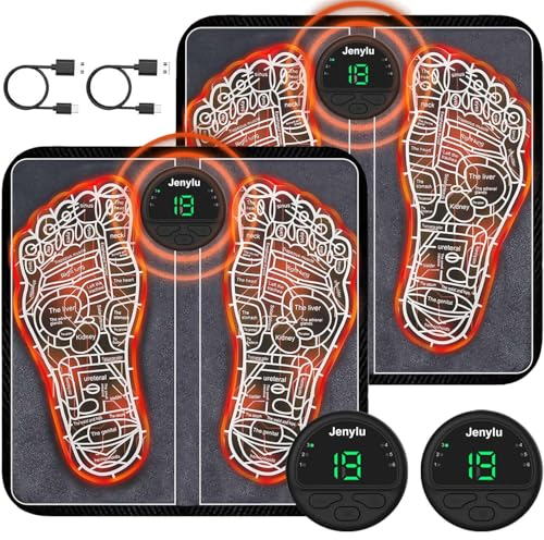 EMS Massaggiatore per Piedi per la Circolazione Sanguigna e il Sollievo dal Dolore Muscolare, 6 modalità 20 intensità massaggiatore elettronico dei piedi, Massaggiatori Jenylu per Uomo e Donna