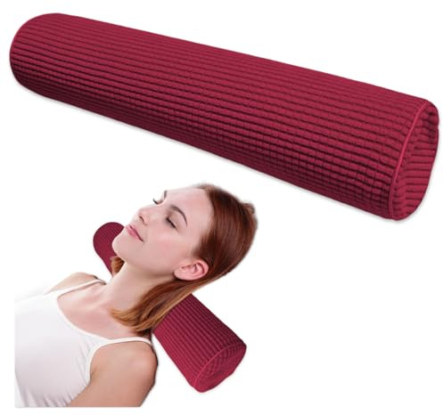 NANSHIE - Cuscino cervicale cilindrico per il collo, cuscino rotondo in schiuma con fodera lavabile in peluche, cuscino di supporto multifunzionale per casa, ufficio, viaggi, yoga (bordeaux)