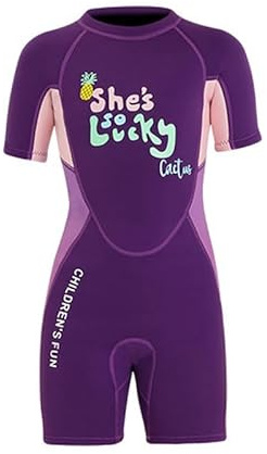 Kids Short Wetsuit for Boys Girls Youth Toddlers Kids 3mm Neoprene Shorty Wetsuits One-Piece Back Zip UV Protection Wetsuit for Diving Swimming and Surfing Suit (Purple,X-Large)