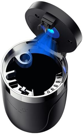 Genossen Auto Aschenbecher Auto mit Deckel Tragbarer Rauchfreier Aschenbecher mit LED-Licht Edelstahl Zigarettenaschenbecher für Auto, Transporter, Outdoor, Camping