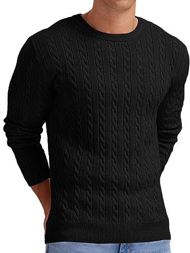 Sailwind Men's Cable Knit Jumpers Crewneck Jumper for Men Classic Pullover Sweater Soft Casual Knitwear with Ribbing Edge (Black, L)