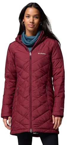 Columbia Heavenly - Giacca lunga con cappuccio, da donna, colore vinaccia, L