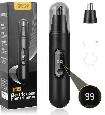 AOGOE Tagliapeli naso e Orecchie, Tagliapeli per Naso Professionale Indolore, Ricaricabile USB Rasoio IPX7 Impermeabile, Rasoio Orecchie per Uomini e Donne, Display della Carica