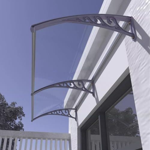 Marquise de Porte d’Entrée,Auvent de Véranda Protection Contre la Neige et le Vent,Toit Marquise en Polycarbonate,Panneau Transparent+Support Blanc,Noir,Gris,Auvent Fenêtre (80x180cm/32x71,Gray)