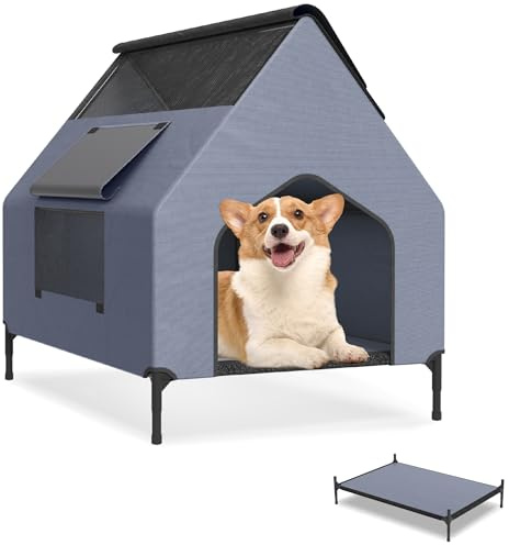 UISEBRT 2 in 1 Hundeliege & erhöhtes Bett mit abnehmbarer Decke, Outdoor-Zelt für kleine und mittelgroße Hunde bis 60 kg, ideal für Garten, 109.5 x 74.5 x 93 cm