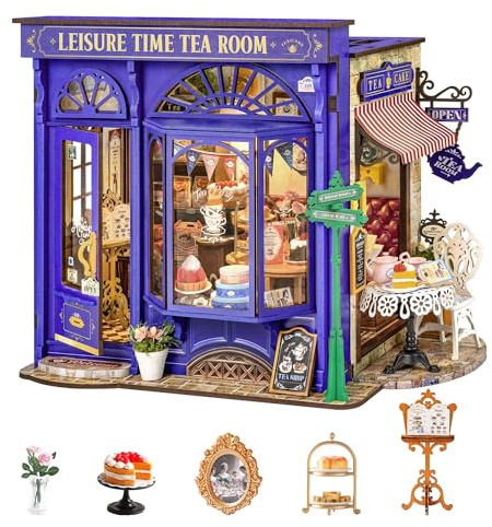 Rolife Maison de poupée DIY Miniature Salle de thé Kit avec lumières Loisirs Structure d'ouverture Noël Cadeau d'anniversaire