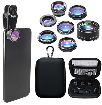 HOUDERCO Telefonobjektiv Mit Teilen Fischaugenlinse Starlight-zielrohr Superweitwinkel Makro Telekonverter Polarisationslinse Und Kaleidoskoplinse Für Smartphones Schwarz