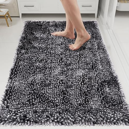 HOMEK Chenille Bathroom Rugs | 60×120cm Luxury Bath Rug, Extra Thick Soft and Absorbent Bathroom Mat, Large Non Slip Bath Mat, Machine-Washable Bathmat