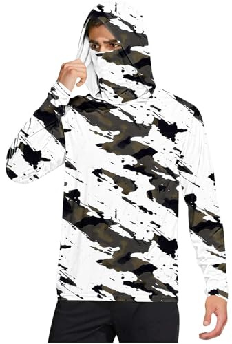Long Sleeve Sun Shirt Men UPF 50+ Sun Protection Fishing Hoodies with Mask Outdoor Lightweight Rash Guard Hiking Blouses