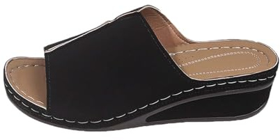 Generico Chaussons orthopédiques pour femme à la maison souple en cuir avec semelle compensée élégantes plate-forme Slippers Trekking Sportifs chaussures de douche plage intérieur extérieur, Noir , 37