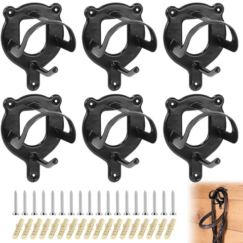 PORFOYO Pferde-Zaumzeughalter, 6 Stück Trensenhalter Pferd, Equestrian Bridle Hanger Mit Rohren Und Schraube, Halterung Zaumzeug, Trensenhalter Aus Metall Für Sattelkammer, Scheune, Stall (Schwarz)