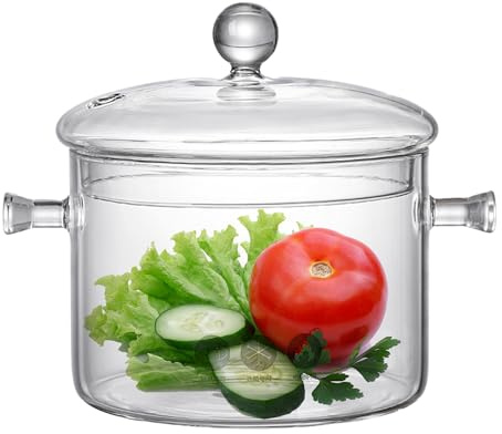 50 FL OZ Glass Saucepan Simmer Pot for Stove Potpourri Clear Pots with Lid for Cooking Borosilicate Glass Cookware for Pasta Noodle Soup Milk Baby Food(clear)