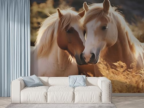 Boceoey Horse Wildlife Wall Mural, Self-Adhesive Peel & Stick Wallpaper, Farmhouse Animal Design Photo Wallpaper for Living Room & Bedroom (250x175 cm), N-486