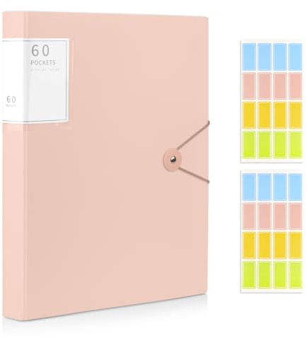 MYHOGOOD A4 Display Folder, 60 Pockets Display Book Folders with Plastic Sleeves & Safety Rope, Presentation Folder for Documents, School, Office & Business Project Use (Pink)