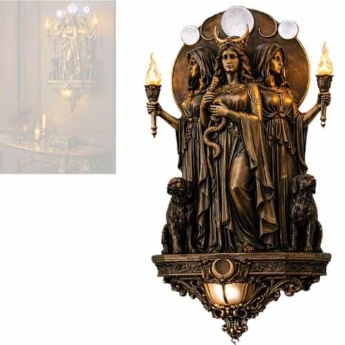 SMCCYYSD Lámpara de Pared Hécate, la Triple Diosa Ilumina tu Espacio, Aplique inalámbrico, decoración Bohemia, Luces góticas para el hogar, con antorchas y Perros, Altar pagano para la oscu
