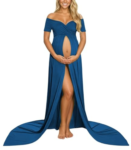 Vestido de maternidad para embarazo, vestido de noche, ropa de maternidad, vientre de bebé, vestido de bebé, vestido de novia, vestido de maternidad, vestido de maternidad, vestido maxi, O azul., S