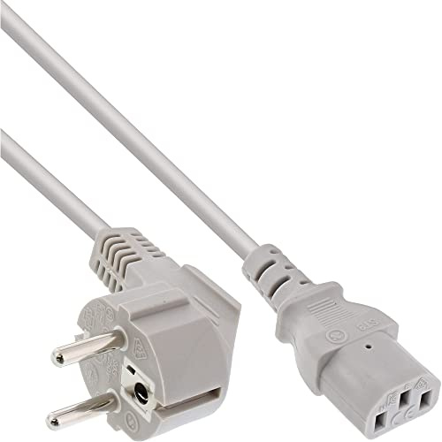 InLine 16652G strömkabel, skyddskontakt vinklad mot IEC-kontakt C13, 1,5 m, grå