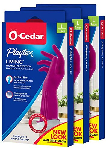 Playtex Living Reuseable Rubber Cleaning Gloves, Premium Protection Reusable Household Gloves, Large (Pack of 3)