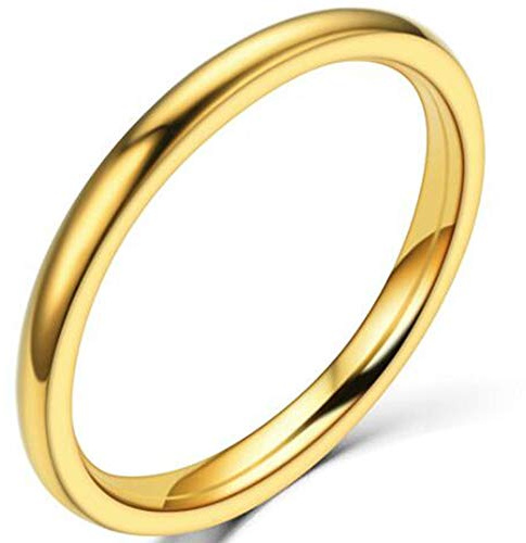 JUDE 2MM Tungsten Carbide Stackable Ring Plain Wedding Band (Gold, M)
