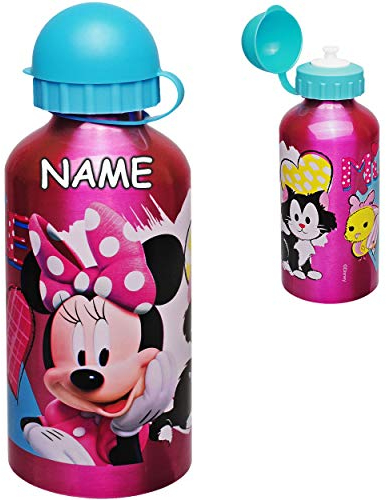 alles-meine.de GmbH Trinkflasche/Sportflasche - Minnie Maus - inkl. Name - 500 ml - aus Aluminium - BPA frei - auslaufsicher - für Kinder - Trinklernflasche Aluflasche - 0,5 Li..