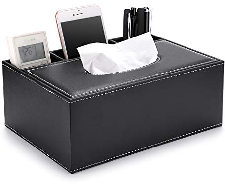 BSTKEY PU-Leder Household Office Rechteckige Tissue Box mit Remote-Aufbewahrungsbox - Eleganter und stilvoller Serviettenhalter für zu Hause Schreibtisch-Aufbewahrungsbox, Schwarz