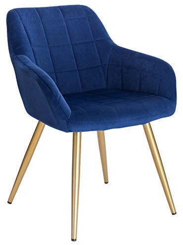 WOLTU Esszimmerstühle 1er Set, für Küche, Wohnzimmer, Schlafzimmer, Küchenstühle mit Armlehnen Metallbeinen, gepolsterte Sitzfäche aus Samt, bis 150 kg belastbar, Blau