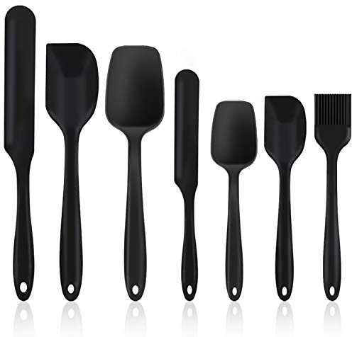 Homikit Silicone Spatula, 7 Piece Heat Resistant & Non Stick Spatulas for Cooking Baking Icing Mixing, Rubber Kitchen Utensil Set Baking Tools with Seamless Design, Non-Toxic & Dishwasher Safe(Black)