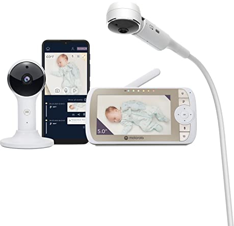 Motorola Baby MBP 950 Halo - Video Babymonitor mit Krippenhalter - 5 Full HD 1080p Wi-Fi - Hubble Connected - Flexible Magnethalterung für Kamera - Weiß, 501278604387