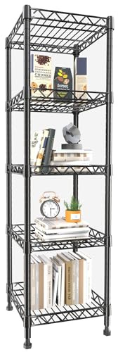 GIOTORENT 5 Tier Standing Shelving Metal Units, Adjustable Height Wire Shelf Display Rack for Laundry Bathroom Kitchen 11.8 W x 11.8 D x 50 H (5-Tier, Black)