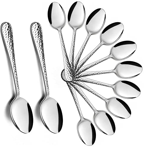 HaWare - Cucchiaini da caffè, 12 pezzi, in acciaio inox con manico a martello, piccolo cucchiaio per casa, ristorante, cucina, bordo rotondo e lucidato, lavabili in lavastoviglie (15 cm, argento)