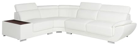 Venta-unica - Divano angolare in pelle NAHIA - Bianco - Angolo Sinistro