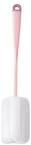 PERZOE Bouteille d'eau Brosse éponge Brosse Bouteille Tasse Verre Outil de Lavage Longue poignée Fournitures de Cuisine Rose
