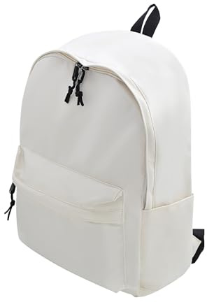 Canvas Rucksack Damen Herren 15.6 Zoll Laptop Einfarbige Schulrucksack Backpack Große Kapazität Mädchen Daypack weiß