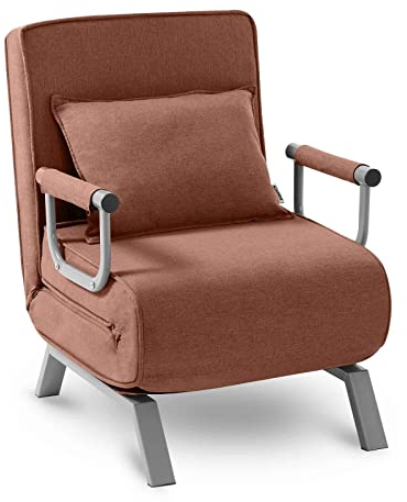 Makika Schlafsessel Schlafsofa TED 3in1 mit Armlehne - Bettfunktion - Verstellbare Rückenlehne - inkl. Kopfkissen - Bis 200kg - Klappsessel Relaxsessel Sofabett Klappbett Gästebett Wohnzimmer Braun