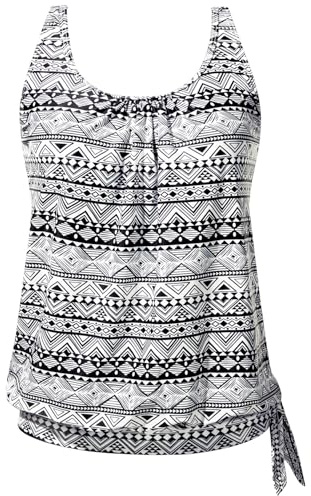 Yonique Womens Blouson Tankini Top Only Loose Fit Swim Top No Bottom Modest Swimsuit Black Tribal Medium