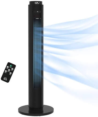 HOMCOM Ventilatore a Torre 45W a 4 Modalità e 3 Velocità con Timer da 12h, Ventilatore da Terra in ABS con Telecomando, Ø31.5x96 cm, Nero
