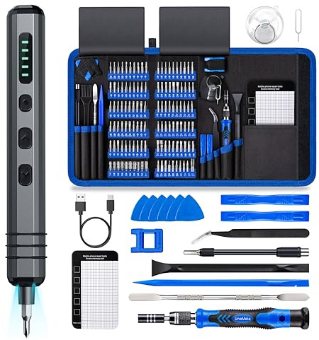 Mini Electric Screwdriver Set 140-IN-1: UnaMela Small Electric Screwdriver Cordless - 120 Precision Bits, 5 Torque Settings, LED Light, Magnetic Power Screwdriver Repair Tool Kit for PC RC Electronics