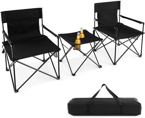 GIANTEX Campingstol, fällstol med bord, fiskestol, strandstol, i bärväska, hopfällbar fiskestol, bord med mugghållare, regissörsstol,