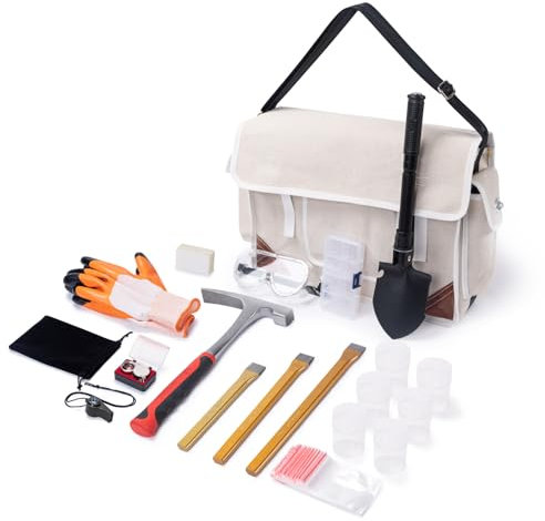 WISEPRO 20PCS Geology Rock Pick Hammer Kit, Includes Musette Bag, Geology Hammer, Digging Chisels, Shovel, Magnifying Glass, Whistle, Goggles, Gloves, Rock Mining & Prospecting Equipment Tool