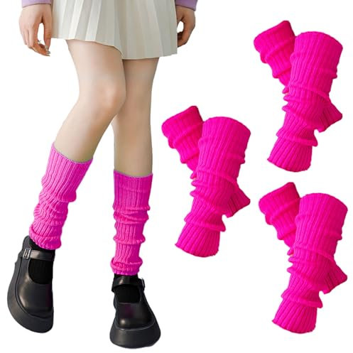 FUIPVGI 3 Paar Bein Stulpen Damen Beinstulpen Gestrickt Winter Beinwärmer, Legwarmers Knöchelwärmer für Damen und Mädchen Stiefel Socken Strümpfe Overknees Stricken Beinstulpen (Rosenrot)