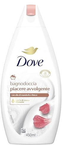 Dove Bagnodoccia Piacere Avvolgente, Idratante Dermo-Naturale, Olio di Mandorle, 1/4 Crema Idratante, Dermatologicamente Testato, Bagnoschiuma Uomo e Donna, 100% Bottiglia Riciclata* 450 ml