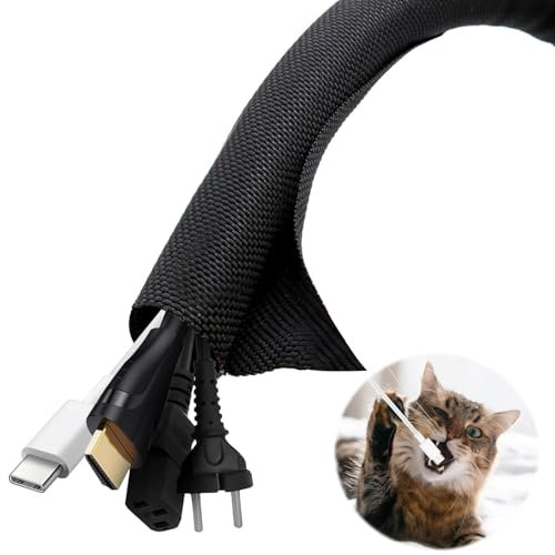 5M/16.4ft*10mm/0.39in Cable Protector Animal Proof-Scettar Cable Tidy Sleeve-Suitable for Computer TV Home Office, Cable Management from Pets Chewing（Black）