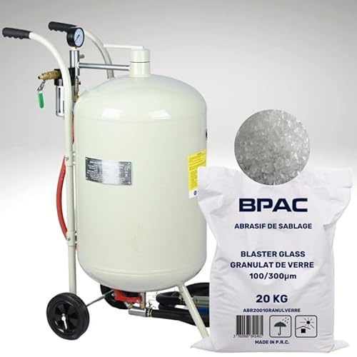 BPAC Sabbiatrice Portatile 75L + Blasterglass Abrasiva Granulato di Vetro 20kg 100-300 Micron - Kit Sabbiatrice Mobile con Sabbia per Sabbiatrice