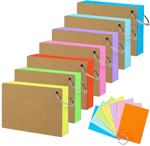 700 HOJAS Fichas de colores con anillas - Tamaño A7 - Doble cara rayada - Fichas de notas - Material escolar/oficina - 150 g/m² - 7 colores - Ref. PAP06A7MX1