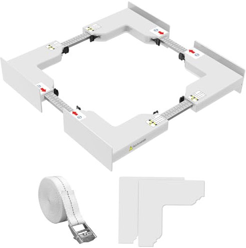 NIUXX Zwischenbaurahmen trockner waschmaschine, Stapelbausatz mit Ratschenseil, Zwischeneinbausatz für Waschküche, Einstellbare Größe（46-66cm）weiß