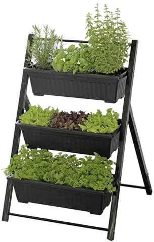 Maximex Vertical Raised Bed 3 Levels, Adjustable Tilt Angle, 3 Planters with Drainage Holes, 56.5 x 85 x 61 cm, Black