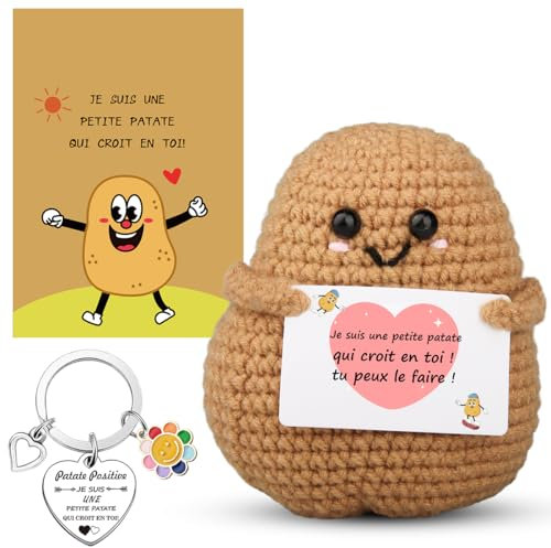 Szhhrxi Poupées de Pomme de Terre en Français avec Porte Clés et Carte, Cadeau Original & Amusant, Idée Drôle Anniversaires pour Homme Femme Collègue, Gadget Utile Rigolo Motivation (C)