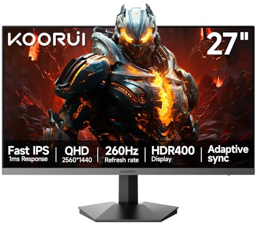 KOORUI 【27 Zoll QHD 260Hz 1ms IPS Gaming Monitor, Flat PC Bildschirm,HDR400, 99% sRGB, HDMI/DP, schwarz - Ideal für Competitive Gaming & Homeoffice