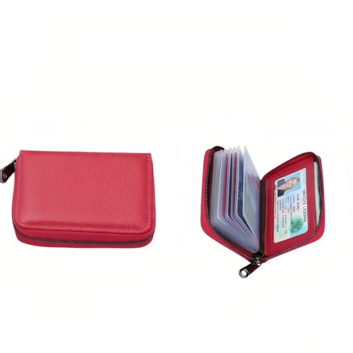 Geettcaifu Genuine Leather Credit Card Holder, Wallet Case, Bank Card Case, RFID Blocking Secure Card Case, ID Case, Organizer Zipper Wallet 1 Pcs - Rose